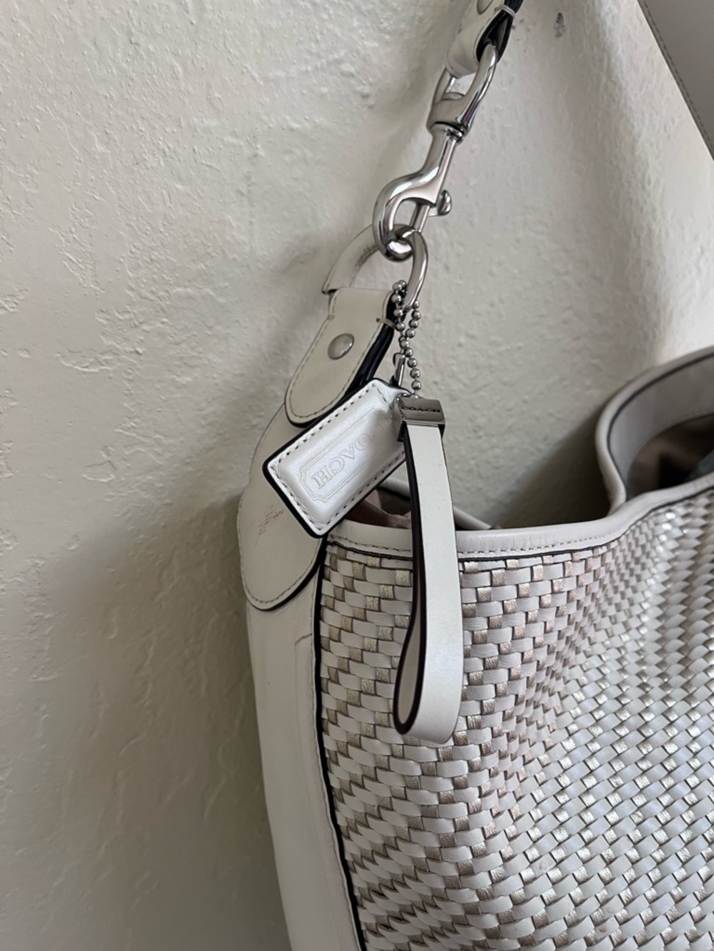 Coach Park Avery White Woven Hobo Shoulder Bag - Picture 3 of 12